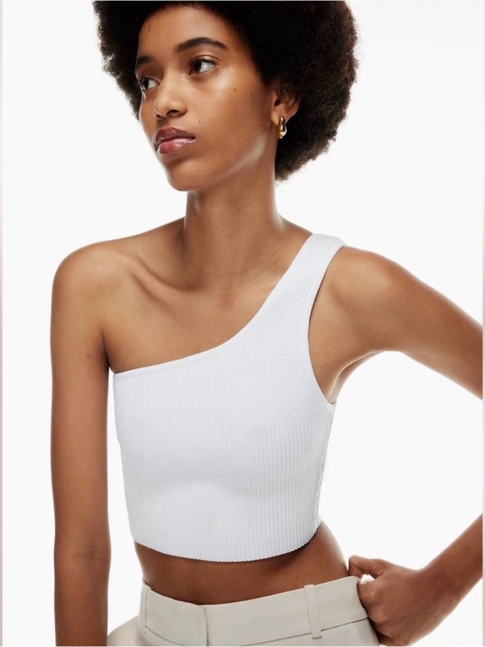 Babaton | Sculpt Knit Ribbed One-
shoulder Crop Tank Top white